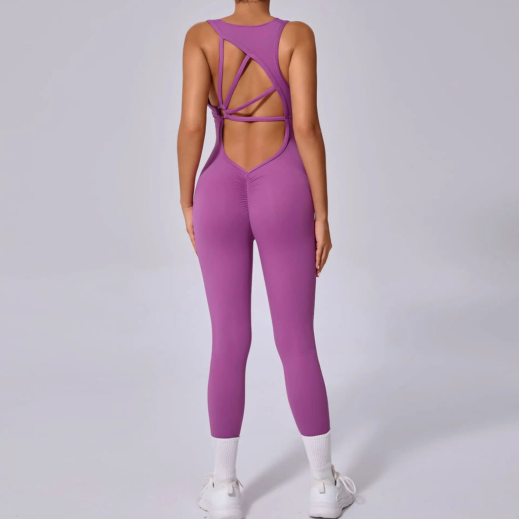 Backless Workout Romper One Piece Set